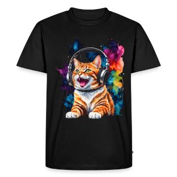 Casque de chat coloré drôle animal design imprimé - T-shirt Premium bio Homme - noir - Devant - Nico (187cm)
