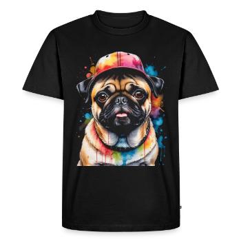 Carlin Snapback Cap Chien Coloré Drôle Design Imprimer - T-shirt Premium bio Homme - noir - Devant - Nico (187cm)
