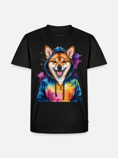 Shiba Inu hættetrøje hund sjovt dyr design print - Herre Premium økologisk T-shirt - sort