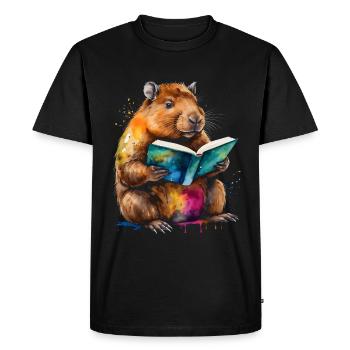 Capybara livre de lecture Capy coloré Animal Design Print - T-shirt Premium bio Homme - noir - Devant - Nico (187cm)