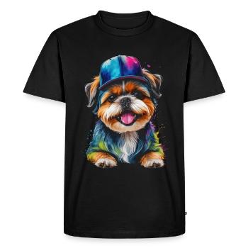 Shih Tzu Snapback Cap Chien Drôle Animal Print - T-shirt Premium bio Homme - noir - Devant - Nico (187cm)