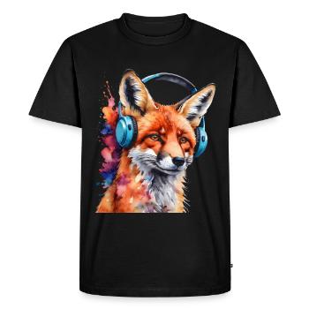 Renard Casque Musique Coloré Animal Design Imprimer - T-shirt Premium bio Homme - noir - Devant - Nico (187cm)