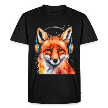 Renard Casque Musique Coloré Animal Design Imprimer - T-shirt Premium bio Homme - noir - Devant - Nico (187cm)