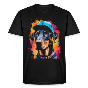 Doberman Snapback Cap Dog Funny Design Print - Men's Premium Organic T-Shirt - black - Front - Nico (187cm)