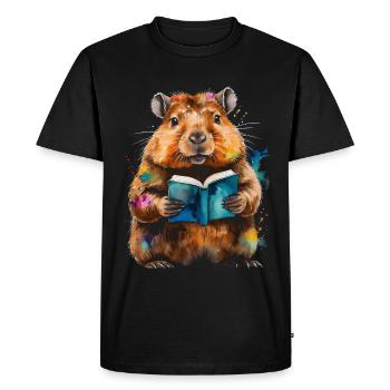 Capybara livre de lecture Capy coloré Animal Design Print - T-shirt Premium bio Homme - noir - Devant - Nico (187cm)