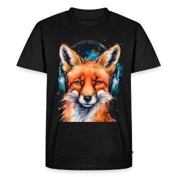 Fuchs Kopfhörer Musik Bunt Tier Design Print - Männer Premium Bio T-Shirt - Schwarz - Vorne - Nico (187cm)