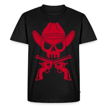 Cowboy Skull and Crossed Guns (Red) - Men's Premium Organic T-Shirt - black - Front - Nico (187cm)