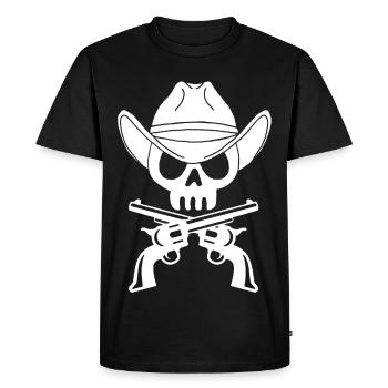 Cowboy Skull and Crossed Pistols (White) - Men's Premium Organic T-Shirt - black - Front - Nico (187cm)