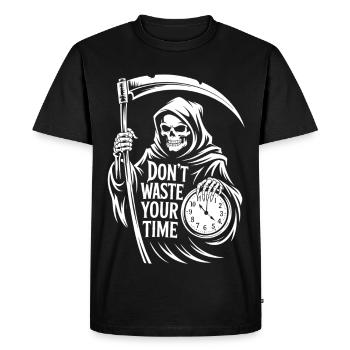 Grim Reaper Clock – Don't Waste Your Time Motif - Men's Premium Organic T-Shirt - black - Front - Nico (187cm)