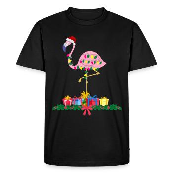 Flamant rose Noël. Cadeau de Noël - T-shirt Premium bio Homme - noir - Devant - Nico (187cm)