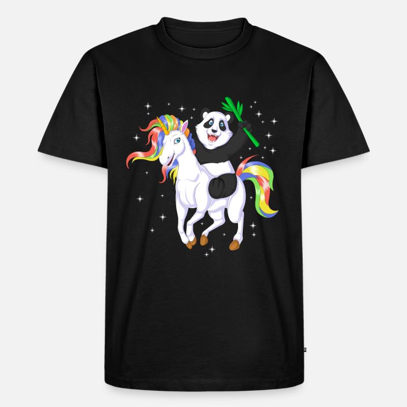 PANDA REITEN EINHORN - Männer Premium Bio T-Shirt - Schwarz