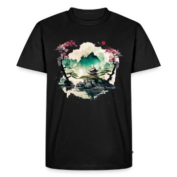 Temple chinois sur une falaise - T-shirt Premium bio Homme - noir - Devant - Nico (187cm)