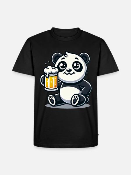 Cute Panda Drinking Beer - Männer Premium Bio T-Shirt - Schwarz