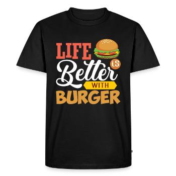 Burgers and life is better - Men's Premium Organic T-Shirt - black - Front - Nico (187cm)