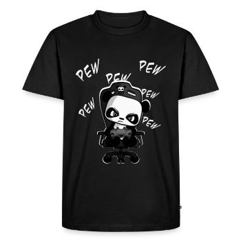 PEW PEW funny cute gaming panda, nerd, gambling - Men's Premium Organic T-Shirt - black - Front - Nico (187cm)