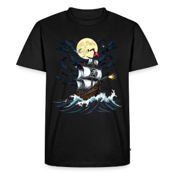 Pirate T-Shirt – Buccaneer Ship in the Moonlight - Men's Premium Organic T-Shirt - black - Front - Nico (187cm)