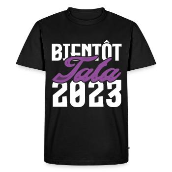 Cadeau Annonce grossesse bientôt Tata 2023. Tante. - T-shirt Premium bio Homme - noir - Devant - Nico (187cm)
