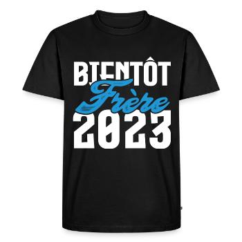 Cadeau Annonce grossesse bientôt Frère 2023. - T-shirt Premium bio Homme - noir - Devant - Nico (187cm)