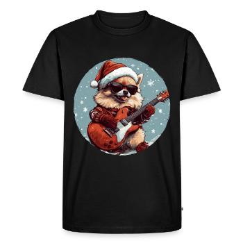 Chien Poméranien Guitare Rocker de Noël - T-shirt Premium bio Homme - noir - Devant - Nico (187cm)