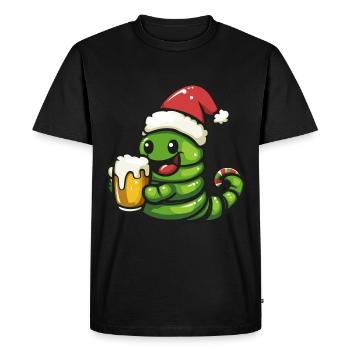 Worm Christmas Beer Funny - Men's Premium Organic T-Shirt - black - Front - Nico (187cm)