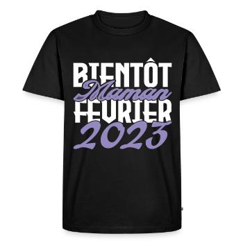 Annonce grossesse. bientôt Maman Février 2023.mama - T-shirt Premium bio Homme - noir - Devant - Nico (187cm)