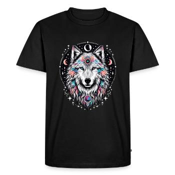 WOLF, COSMIC, UNIVERSE, PLANET, STARS, GALAXY, WORLD - Men's Premium Organic T-Shirt - black - Front - Nico (187cm)