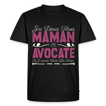 J'ai deux titres maman et Avocate. Cadeau Maman - T-shirt Premium bio Homme - noir - Devant - Nico (187cm)