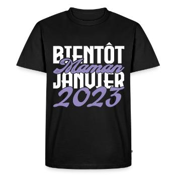 Annonce grossesse. bientôt Maman Janvier 2023.mama - T-shirt Premium bio Homme - noir - Devant - Nico (187cm)
