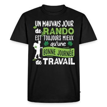 Randonnée Travail Rando Nature Montagne Citations - T-shirt Premium bio Homme - noir - Devant - Nico (187cm)