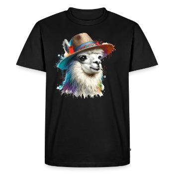 Lama avec chapeau - T-shirt Premium bio Homme - noir - Devant - Nico (187cm)