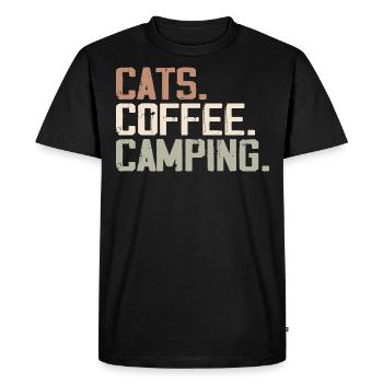 Retro Cats Coffee Camping Funny Campers - Men's Premium Organic T-Shirt - black - Front - Nico (187cm)