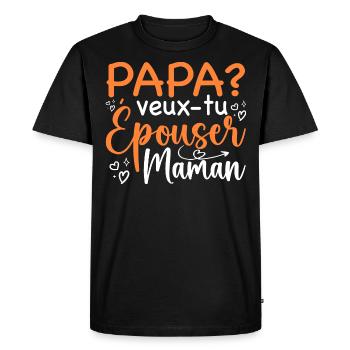 Papa veux tu épouser maman - demande mariage - T-shirt Premium bio Homme - noir - Devant - Nico (187cm)