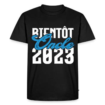 Cadeau Annonce grossesse bientôt Oncle 2023.Tonton - T-shirt Premium bio Homme - noir - Devant - Nico (187cm)