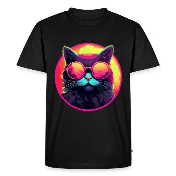 Cat with sunglasses thinks the 80s are cool - Men's Premium Organic T-Shirt - black - Front - Nico (187cm)