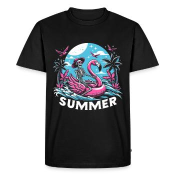 Funny Skeleton Summer T-Shirt with Flamingo - Men's Premium Organic T-Shirt - black - Front - Nico (187cm)