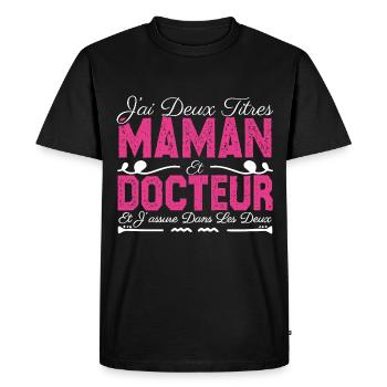 J'ai deux titres maman et Docteur. Cadeau Maman - T-shirt Premium bio Homme - noir - Devant - Nico (187cm)