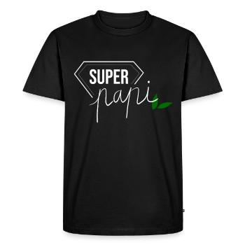 super papi - super papy - fête des pères - T-shirt Premium bio Homme - noir - Devant - Nico (187cm)