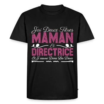 J'ai deux titres maman et directrice. Cadeau Maman - T-shirt Premium bio Homme - noir - Devant - Nico (187cm)