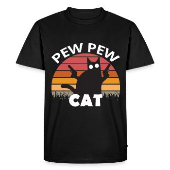 Pew Pew Funny Cat - Men's Premium Organic T-Shirt - black - Front - Nico (187cm)