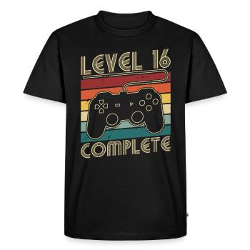 Level 16 Complete 16 Years Birthday Gift - Men's Premium Organic T-Shirt - black - Front - Nico (187cm)