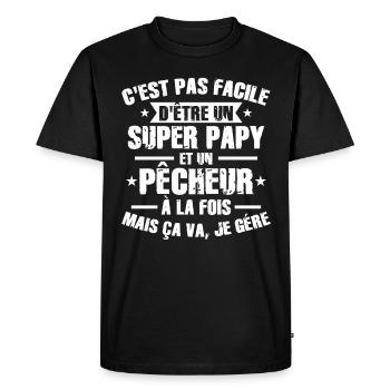 Super Papy et Pêcheur - T-shirt Premium bio Homme - noir - Devant - Nico (187cm)