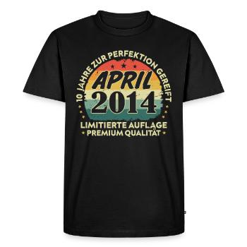 Millésime Avril 2014 Cadeau Anniversaire 10 Ans - T-shirt Premium bio Homme - noir - Devant - Nico (187cm)