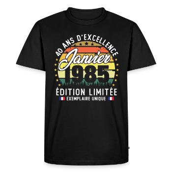 Janvier 1985 Vintage Cadeau Anniversaire 40 Ans - T-shirt Premium bio Homme - noir - Devant - Nico (187cm)