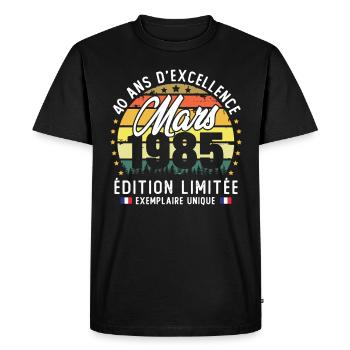 Mars 1985 Vintage Cadeau Anniversaire 40 Ans - T-shirt Premium bio Homme - noir - Devant - Nico (187cm)