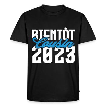 Cadeau Annonce grossesse bientôt Cousin 2023. - T-shirt Premium bio Homme - noir - Devant - Nico (187cm)