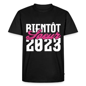 Cadeau Annonce grossesse bientôt sœur 2023.soeur. - T-shirt Premium bio Homme - noir - Devant - Nico (187cm)