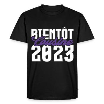 Cadeau Annonce grossesse bientôt Cousine 2023. - T-shirt Premium bio Homme - noir - Devant - Nico (187cm)