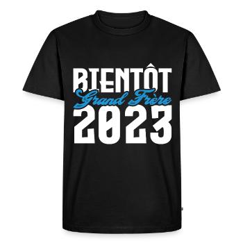 Cadeau Annonce grossesse bientôt Grand frère 2023. - T-shirt Premium bio Homme - noir - Devant - Nico (187cm)