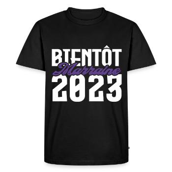Cadeau Annonce grossesse bientôt Marraine 2023. - T-shirt Premium bio Homme - noir - Devant - Nico (187cm)