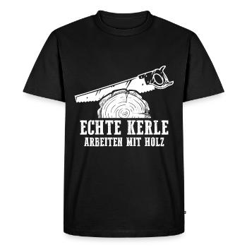 Echte Kerle Arbeiten mit Holz - Männer Premium Bio T-Shirt - Schwarz - Vorne - Nico (187cm)